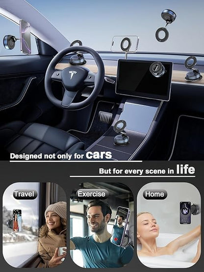 Premium Magnetic Car Phone Holder – 360° Foldable Dashboard & Windshield Mobile Mount with Strong Vacuum Suction