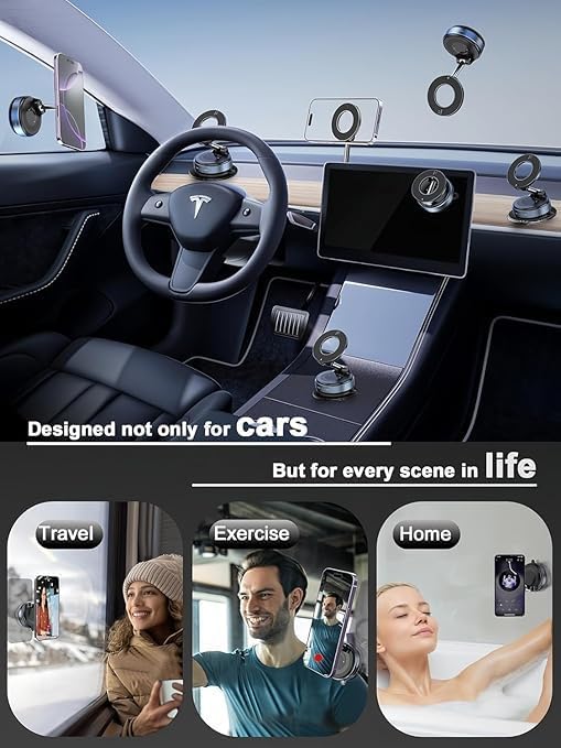 Premium Magnetic Car Phone Holder – 360° Foldable Dashboard & Windshield Mobile Mount with Strong Vacuum Suction