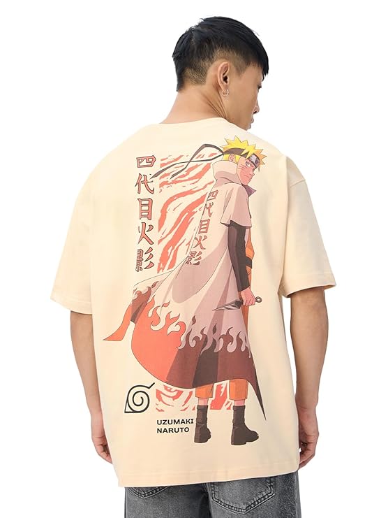 Demon Slayer & Naruto Shippuden Oversized Anime T-Shirt Combo | Premium Cotton Drop Shoulder (Pack of 2)