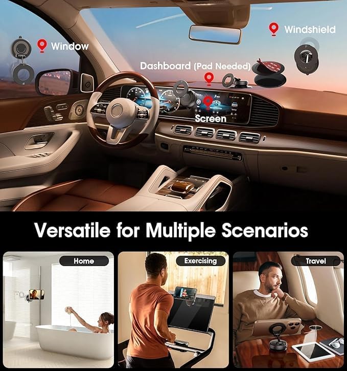 Premium Magnetic Car Phone Holder – 360° Foldable Dashboard & Windshield Mobile Mount with Strong Vacuum Suction
