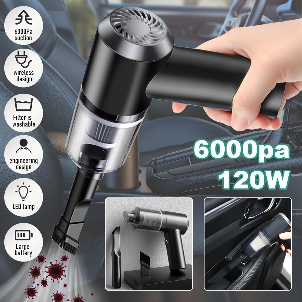 3-in-1 Portable Wireless Car Vacuum Cleaner | Rechargeable Handheld Mini Vacuum, Air Blower & Air Pump