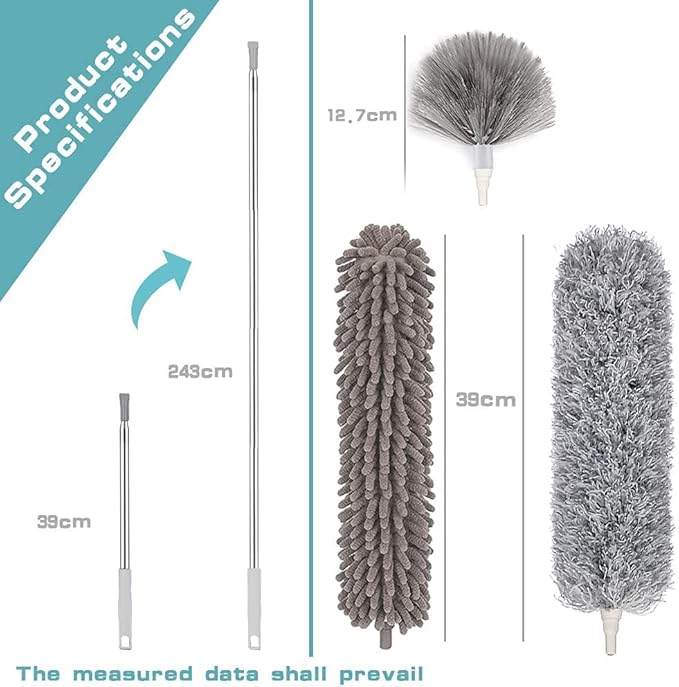 Premium Microfiber Extendable Duster | Adjustable Long Handle for Ceiling, Fan & Furniture Cleaning