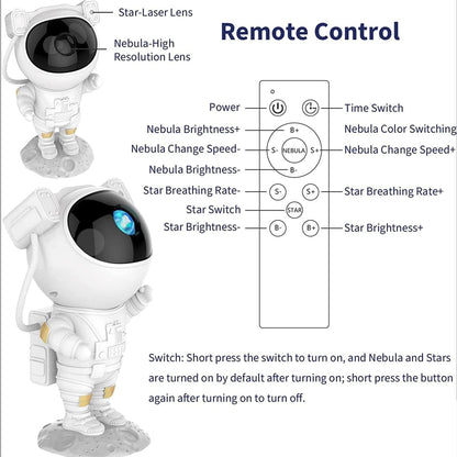 Astronaut Galaxy Star Projector Night Light | 360° Adjustable Nebula & Star Projector with Remote Control
