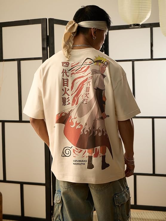 Demon Slayer & Naruto Shippuden Oversized Anime T-Shirt Combo | Premium Cotton Drop Shoulder (Pack of 2)