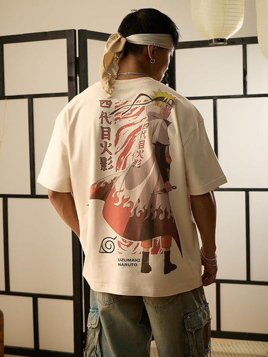 Demon Slayer & Naruto Shippuden Oversized Anime T-Shirt Combo | Premium Cotton Drop Shoulder (Pack of 2)
