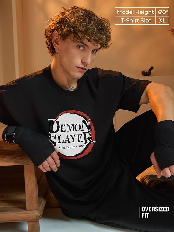 Demon Slayer & Naruto Shippuden Oversized Anime T-Shirt Combo | Premium Cotton Drop Shoulder (Pack of 2)