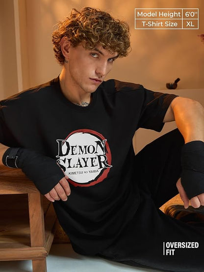 Demon Slayer & Naruto Shippuden Oversized Anime T-Shirt Combo | Premium Cotton Drop Shoulder (Pack of 2)