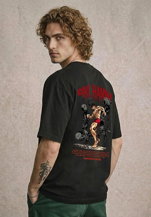 Baki Hanma & Kyojuro Rengoku Oversized Anime T-Shirt Combo | Premium Cotton Drop Shoulder (Pack of 2)
