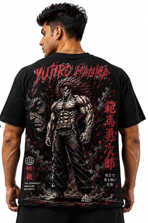 Shanks & Yujiro Hanma Oversized Anime T-Shirt Combo | Premium Cotton Drop Shoulder (Pack of 2)