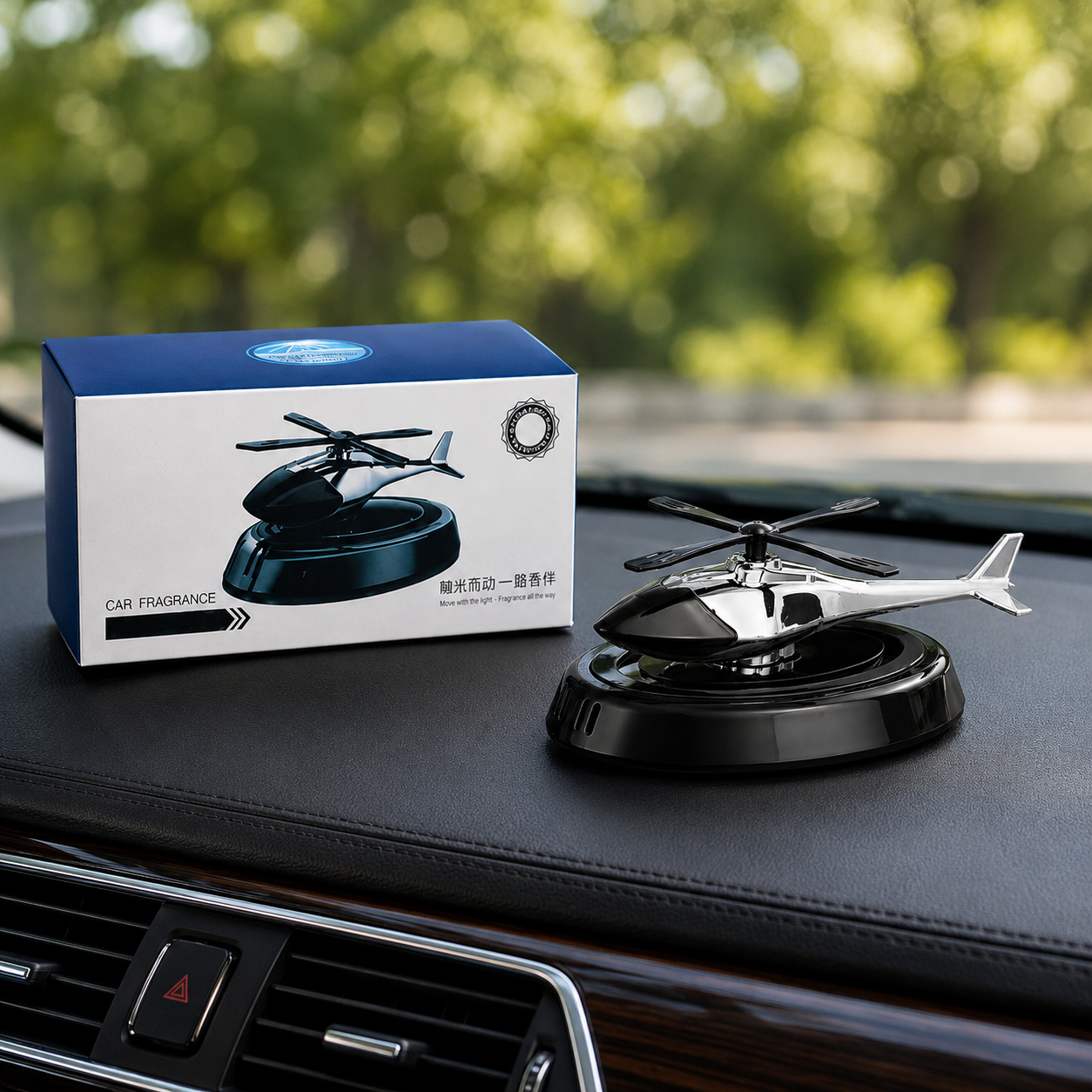 Solar Helicopter Car Air Freshener | Rotating Aroma Diffuser & Premium Car Perfume