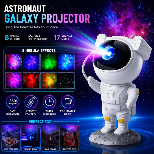 Astronaut Galaxy Star Projector Night Light | 360° Adjustable Nebula & Star Projector with Remote Control
