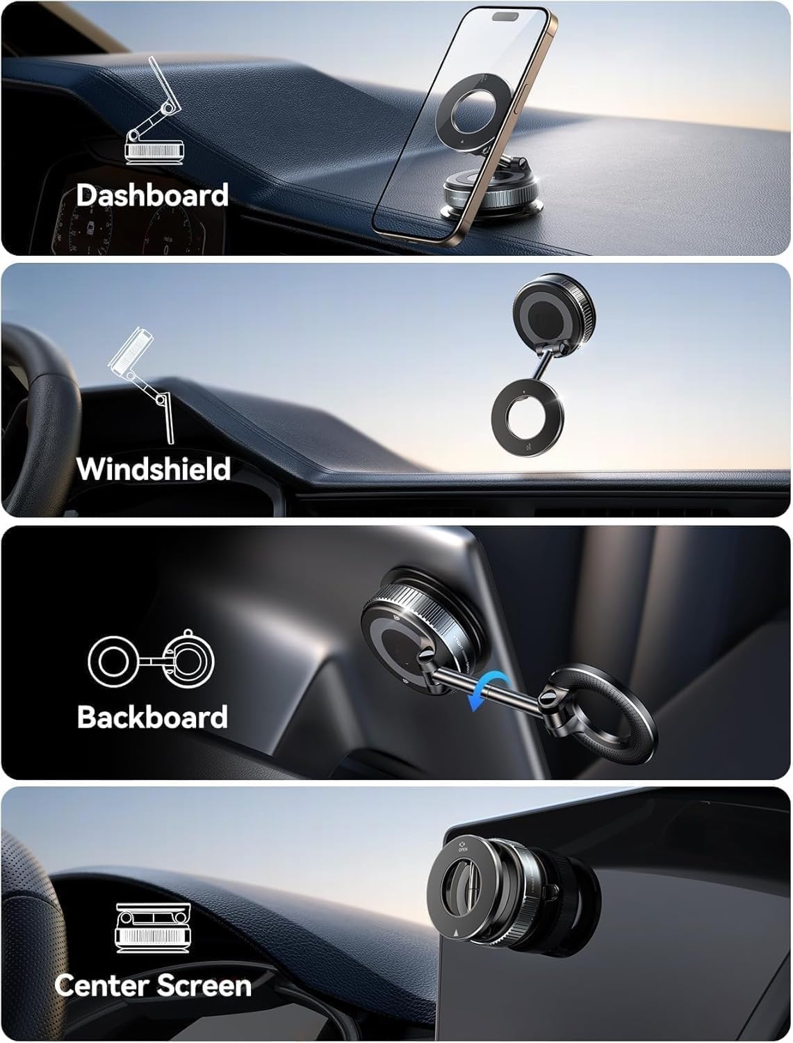 Premium Magnetic Car Phone Holder – 360° Foldable Dashboard & Windshield Mobile Mount with Strong Vacuum Suction