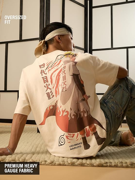 Demon Slayer & Naruto Shippuden Oversized Anime T-Shirt Combo | Premium Cotton Drop Shoulder (Pack of 2)