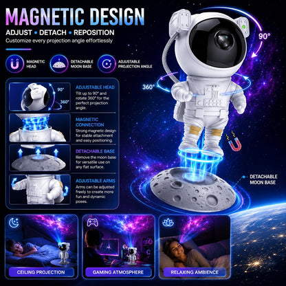 Astronaut Galaxy Star Projector Night Light | 360° Adjustable Nebula & Star Projector with Remote Control