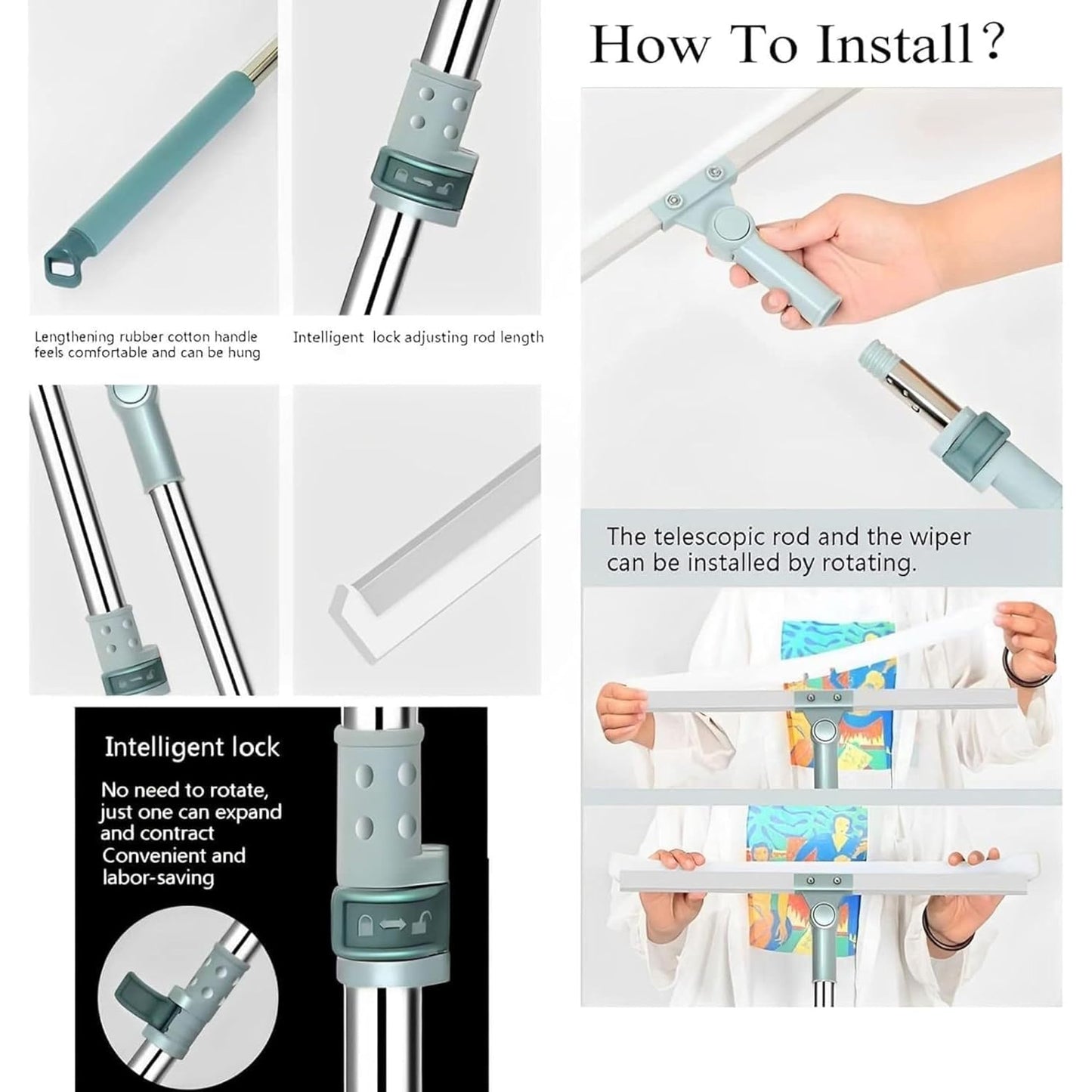 Magic Silicone Floor Wiper | 2-in-1 Floor & Window Cleaning Broom with Extendable Handle