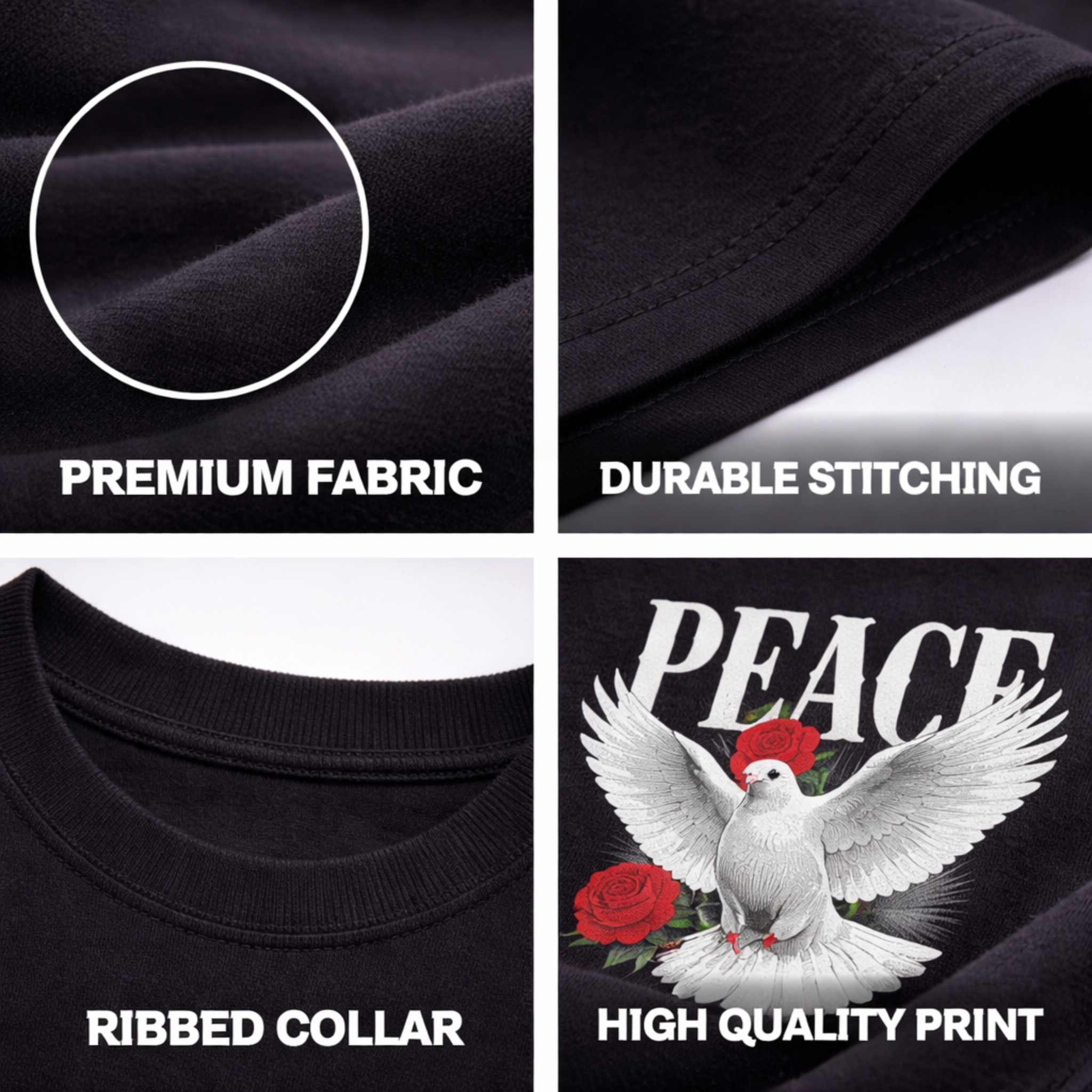 Men’s Oversized Streetwear T-Shirt – Peace Graphic Back Print Cotton