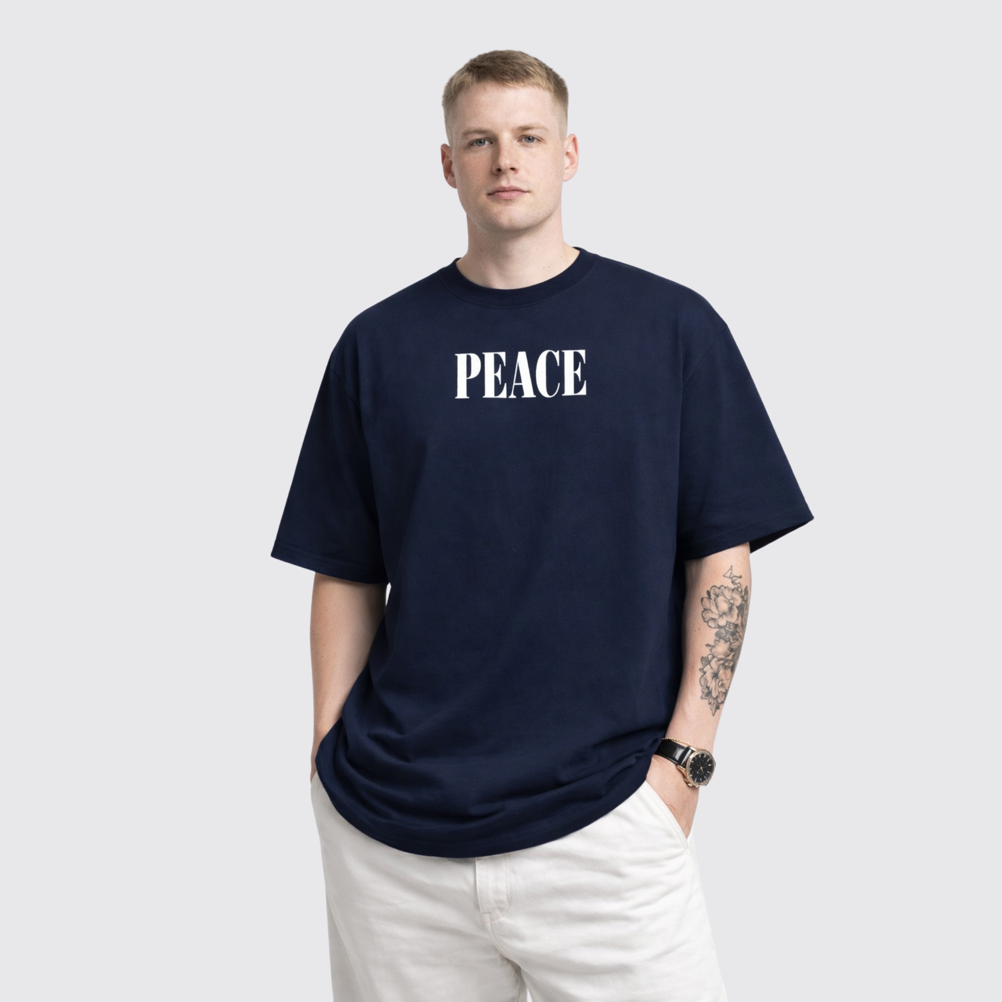 Men’s Oversized Streetwear T-Shirt – Peace Graphic Back Print Cotton