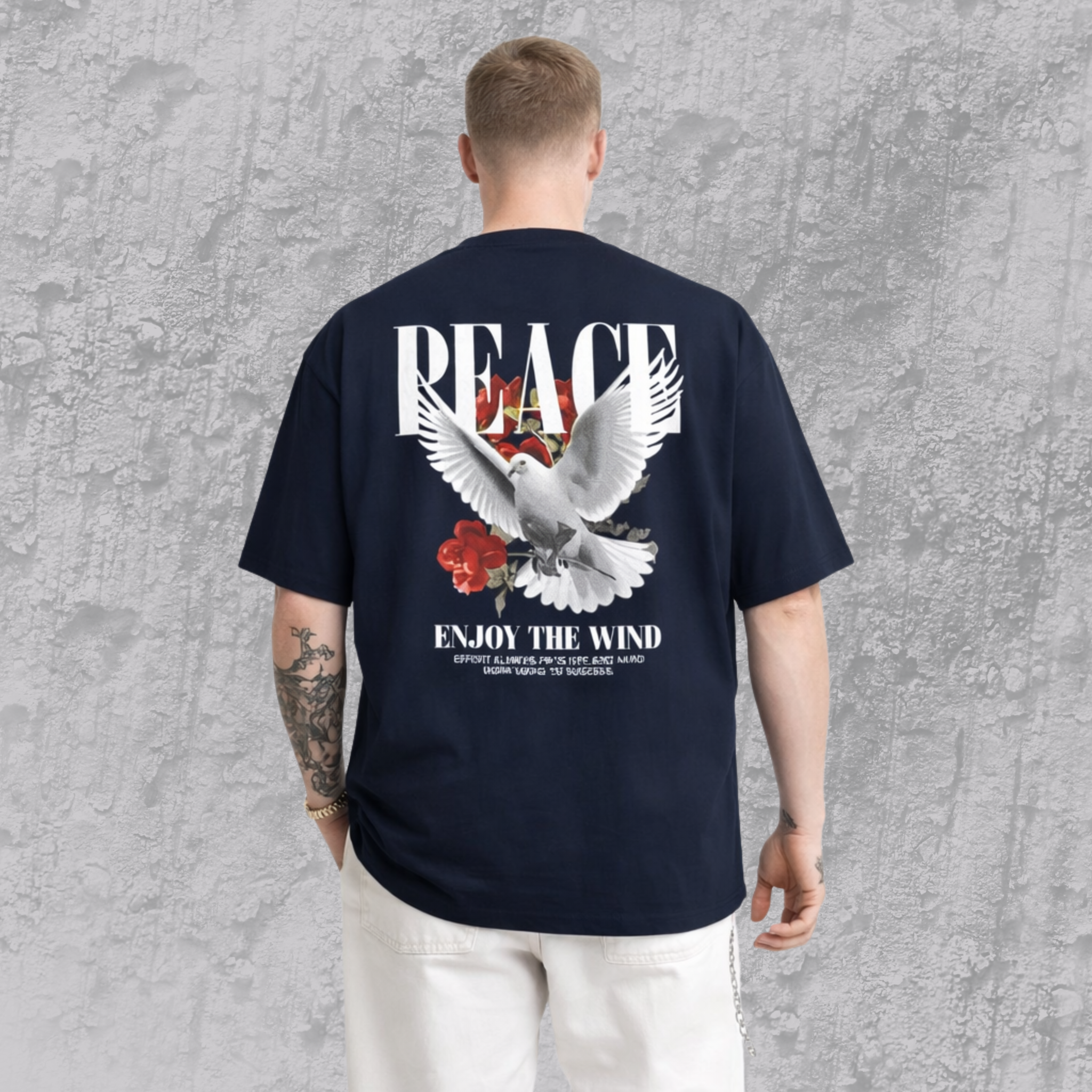 Men’s Oversized Streetwear T-Shirt – Peace Graphic Back Print Cotton