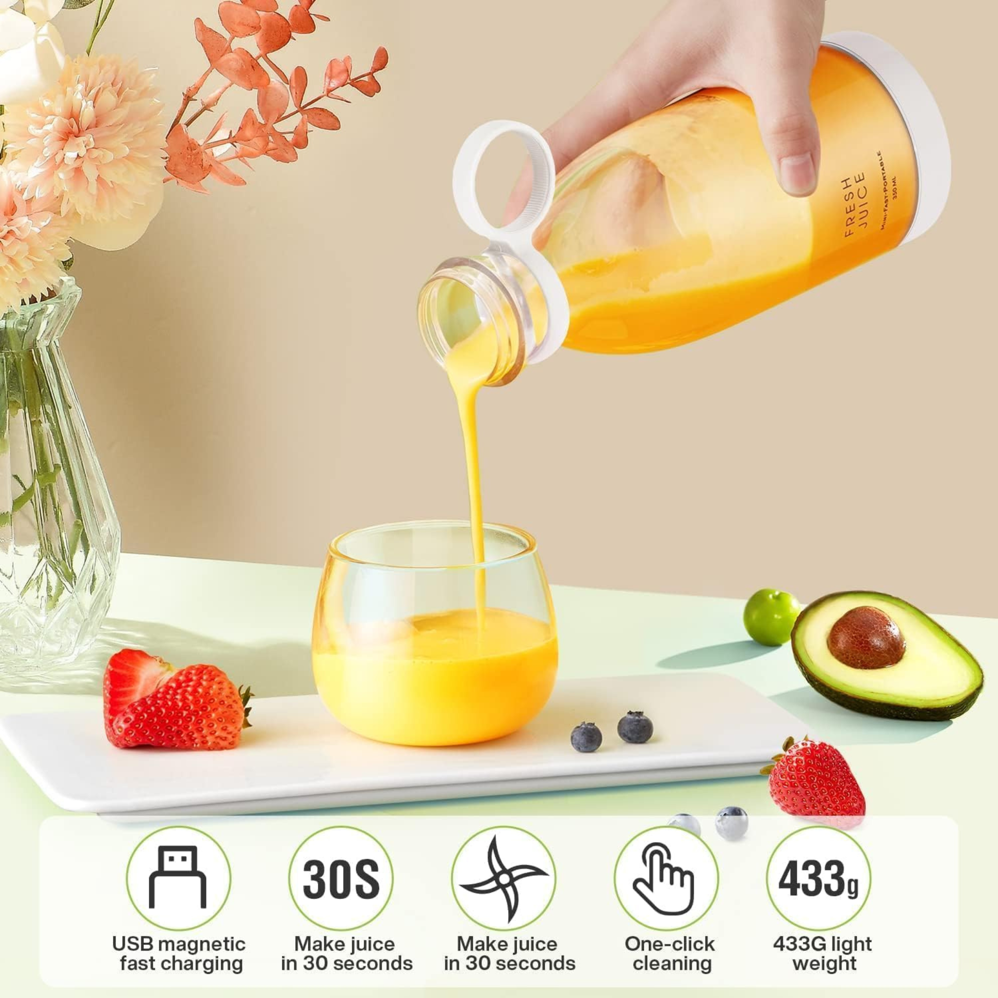 Portable Blender Juicer 400ml – USB Rechargeable Smoothie Mixer