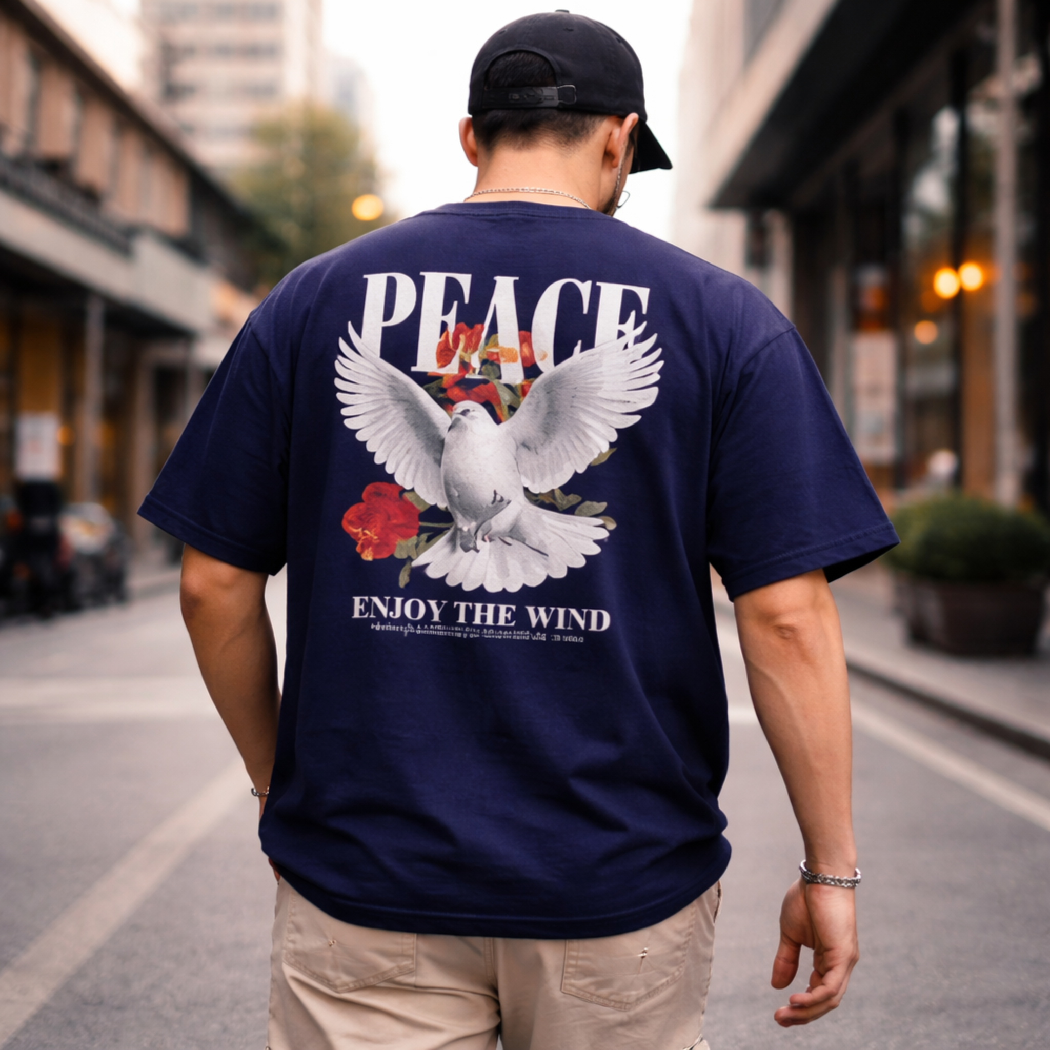 Men’s Oversized Streetwear T-Shirt – Peace Graphic Back Print Cotton