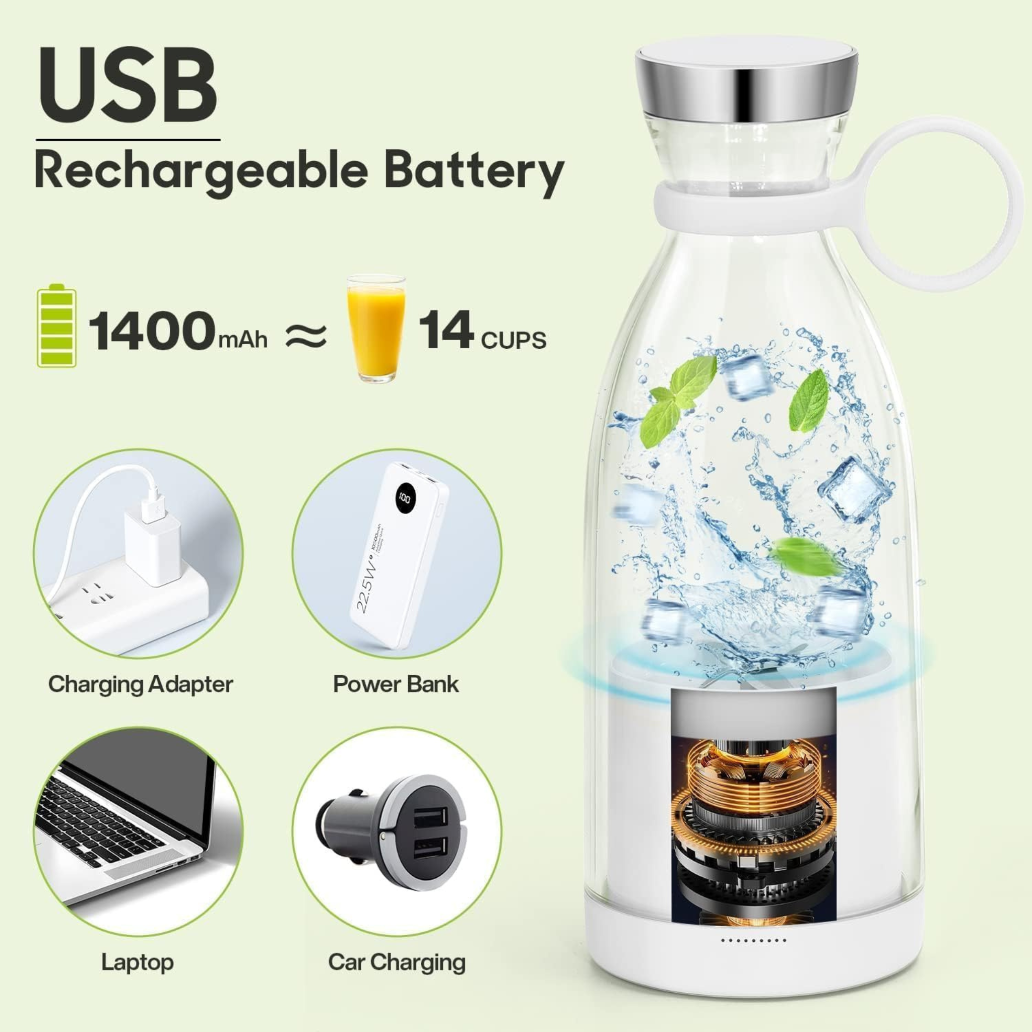 Portable Blender Juicer 400ml – USB Rechargeable Smoothie Mixer